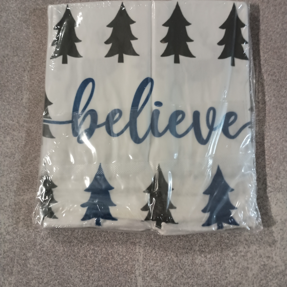 White and Blue 'Believe' Tree Print Towel (A-42)
